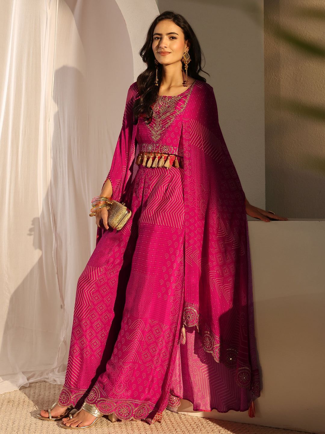 Libas Art Pink Bandhani Embellished Chinon Co-Ord Set