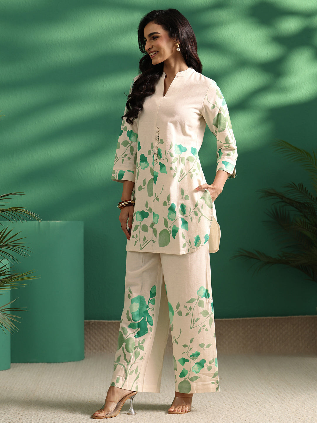 Libas Off White Tropical Printed Cotton Co-Ord Set
