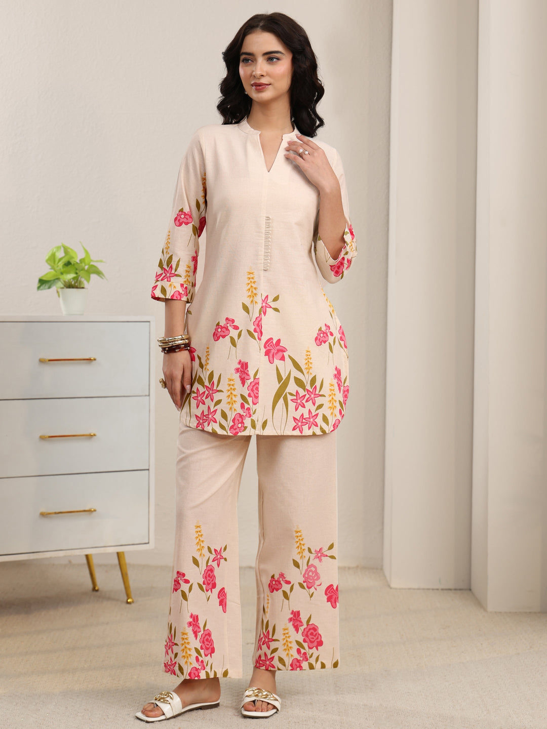 Libas Off White Floral Printed Cotton Co-Ord Set
