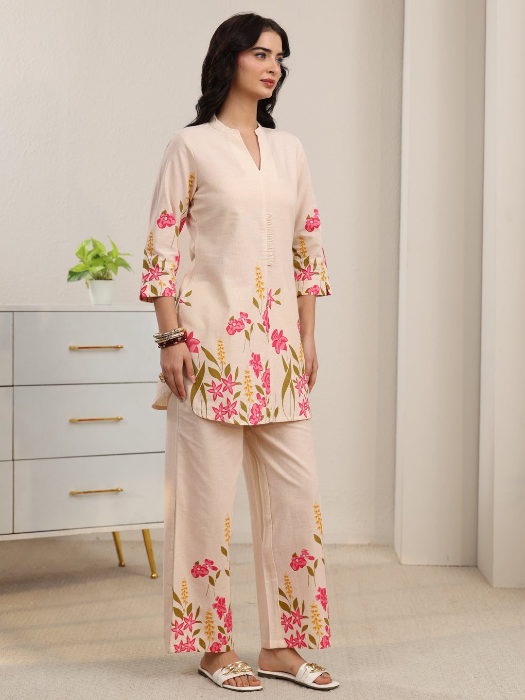 Libas Off White Floral Printed Cotton Co-Ord Set