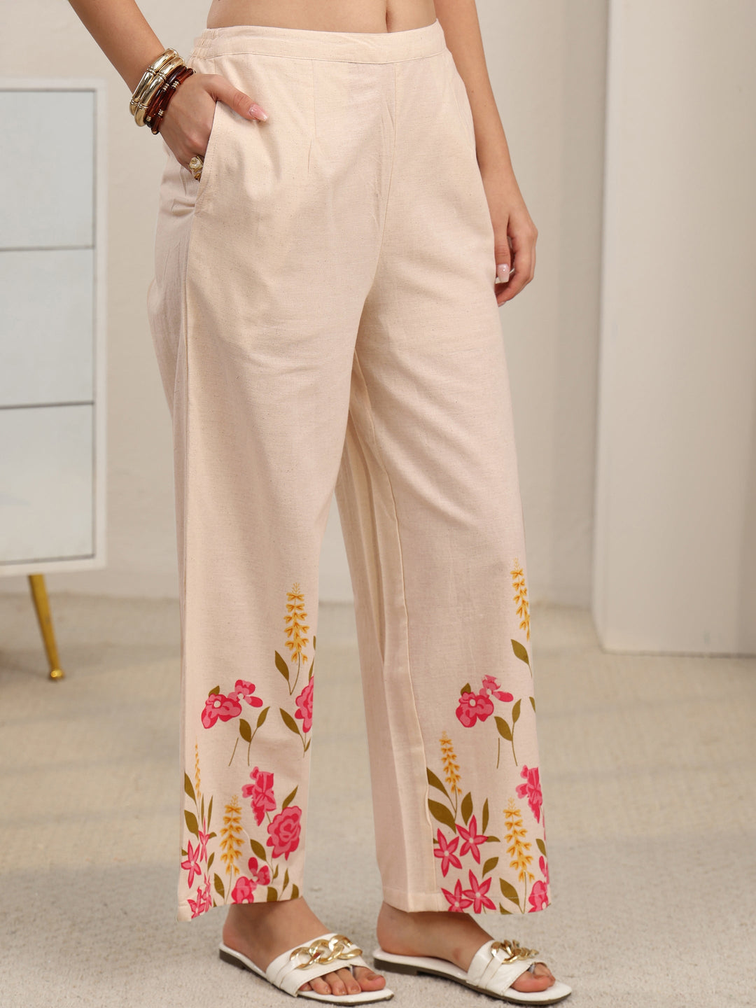 Libas Off White Floral Printed Cotton Co-Ord Set