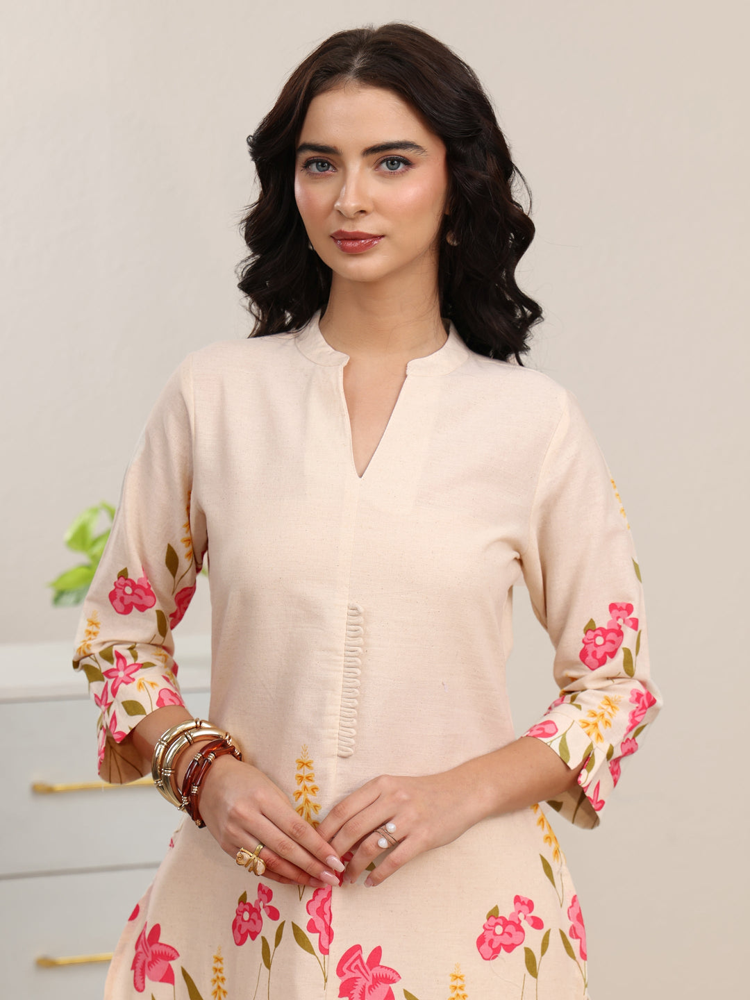 Libas Off White Floral Printed Cotton Co-Ord Set