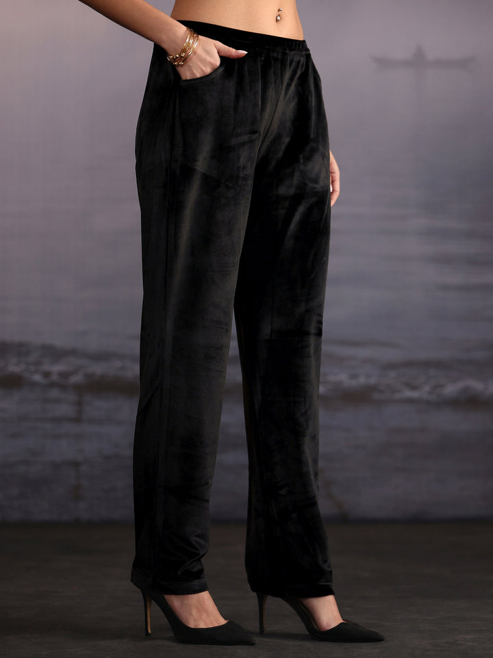 Libas Black Floral Embroidered Velvet Co-Ord Set