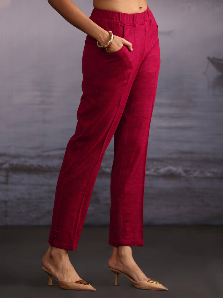 Libas Ruby Red Kashmiri Style Embroidered Woolen Straight Suit Set