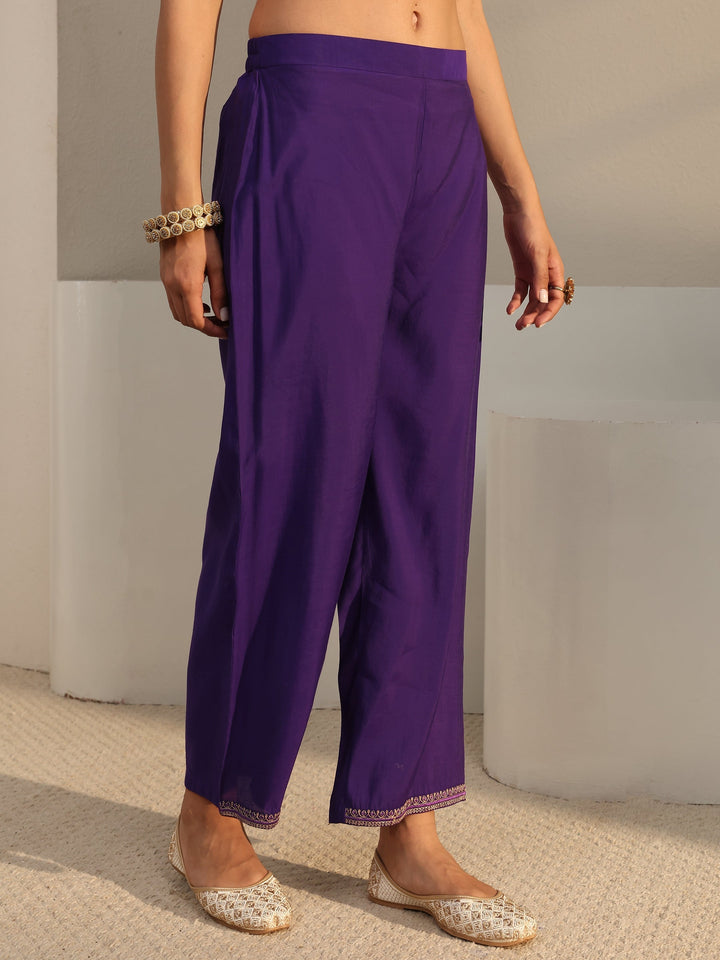 Purple Embroidered Chanderi Silk Straight Suit Set With Dupatta