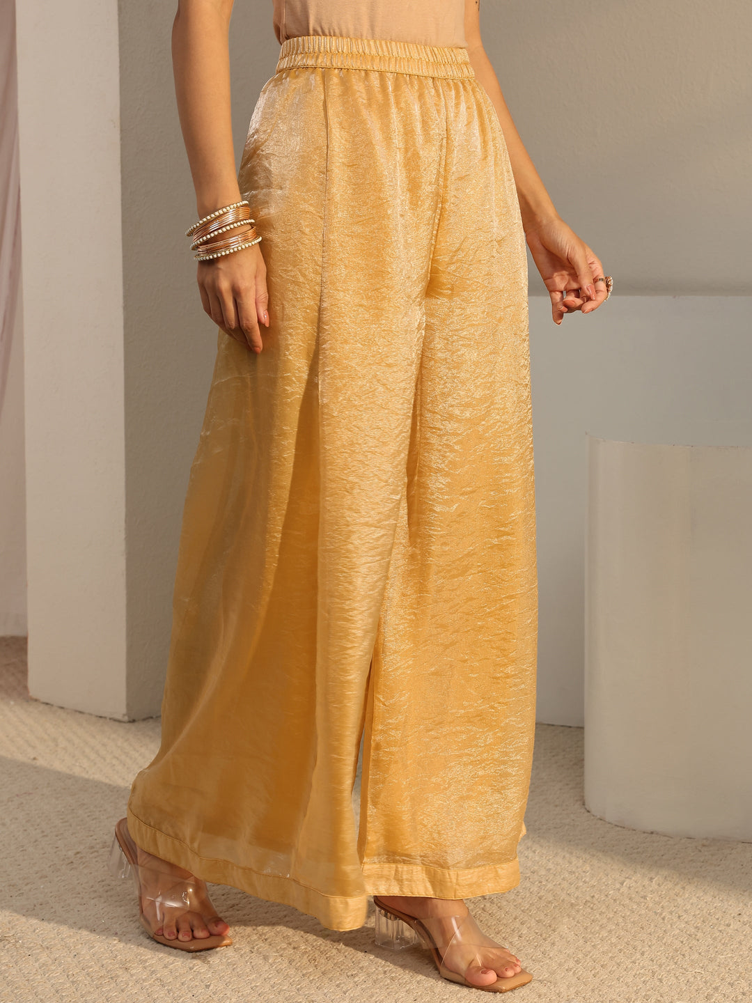 Libas Art Mustard Floral Embellished Tissue Straight Suit Set With Dupatta