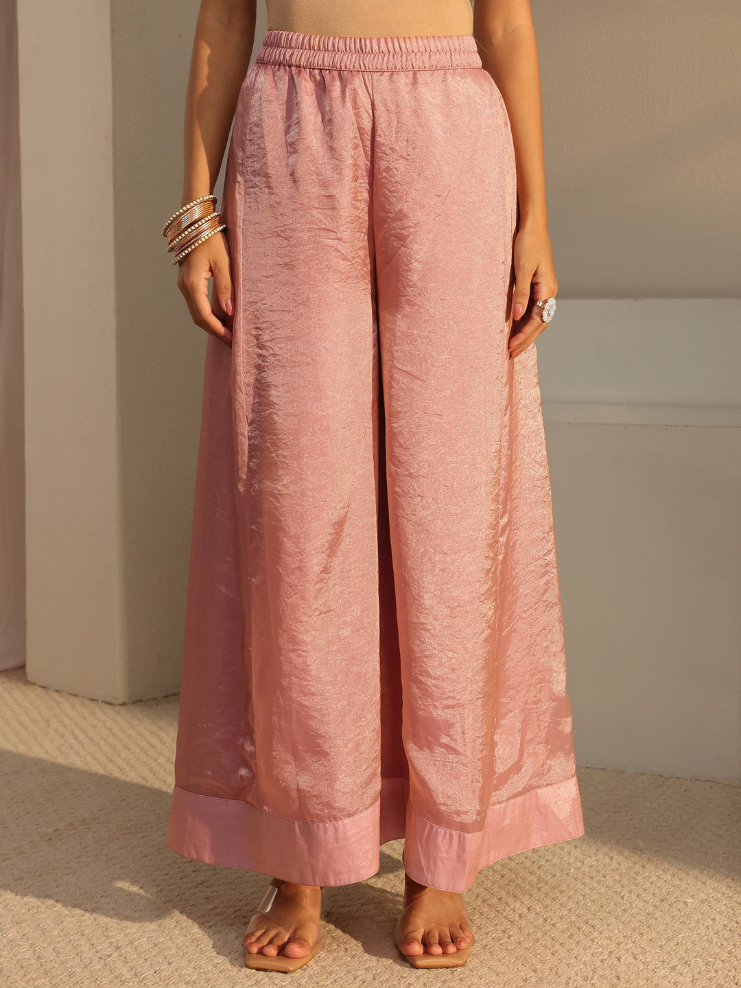 Libas Art Pink Floral Embellished Tissue Straight Suit Set With Dupatta