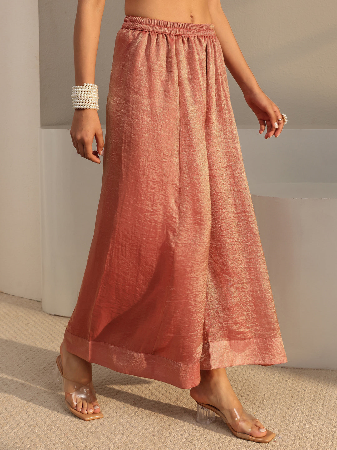Libas Art Rust Embellished Tissue Palazzo Suit Set With Dupatta