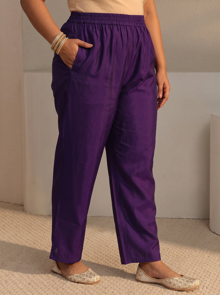 Plus Size Purple Floral Embroidered Chanderi Silk A-Line Suit Set With Dupatta