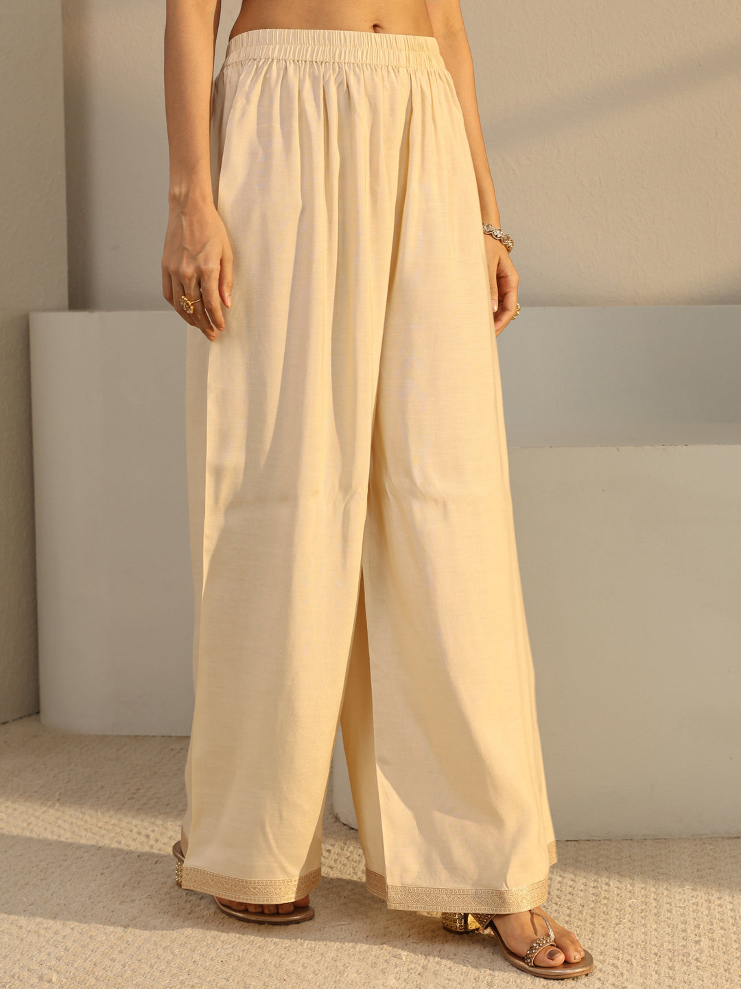 Ivory Floral Woven Design Silk Blend Straight Suit Set