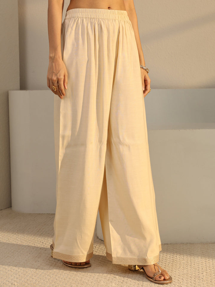 Ivory Floral Woven Design Silk Blend Straight Suit Set