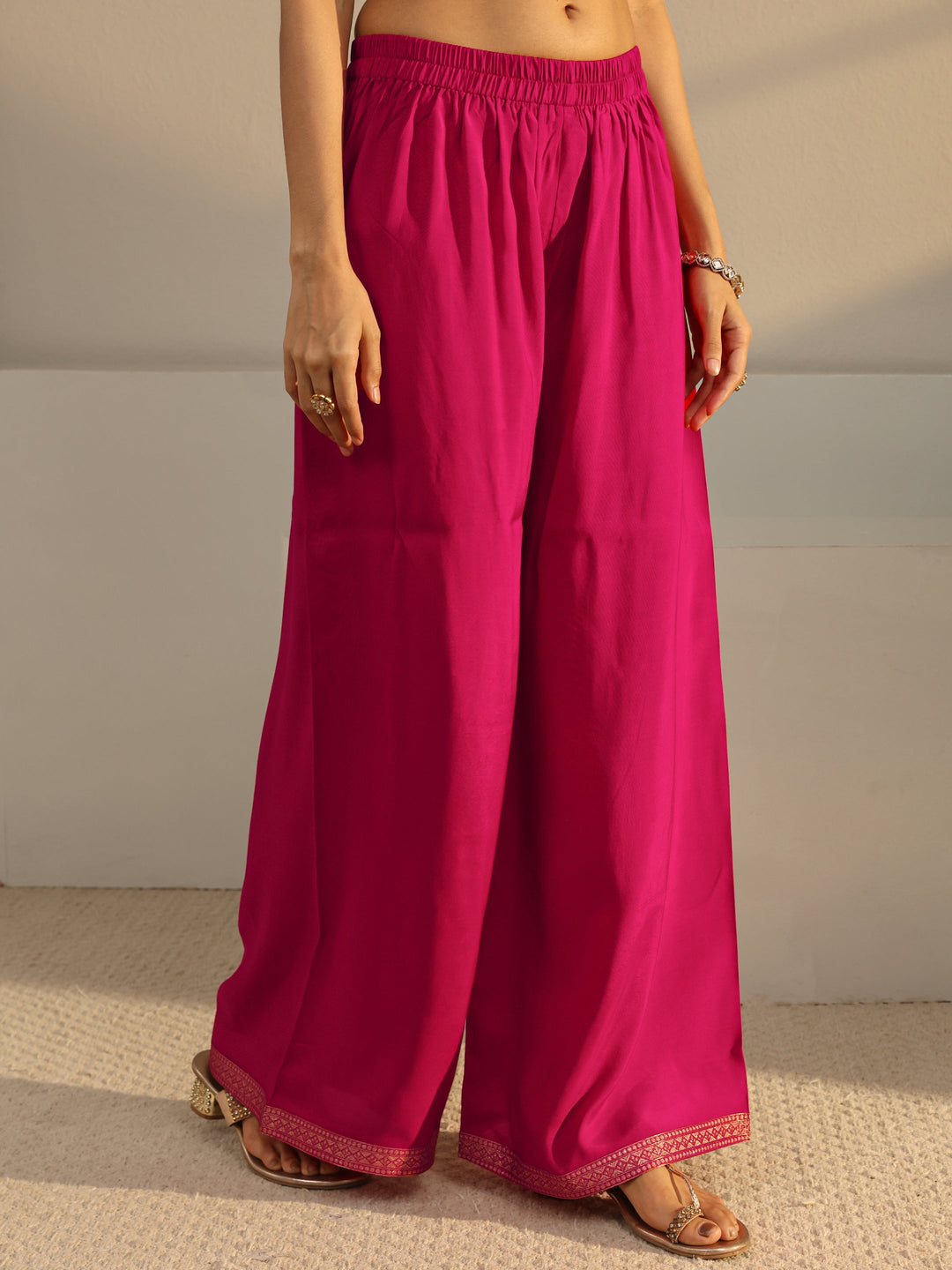 Pink Floral Woven Design Silk Blend Straight Suit Set
