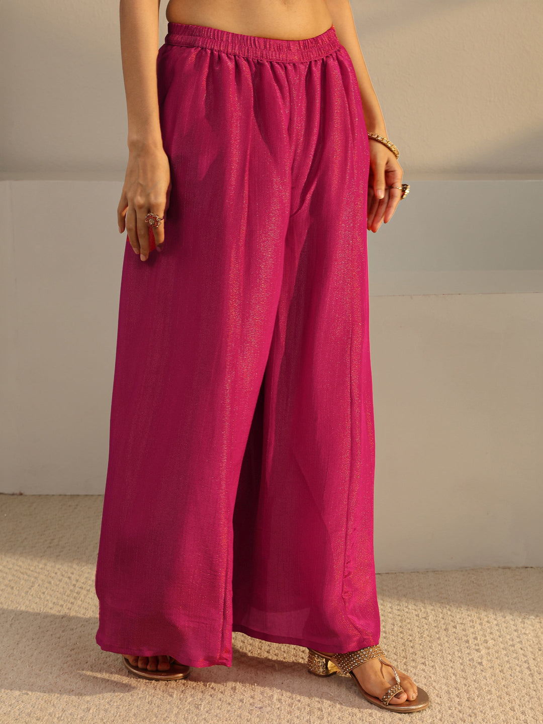 Libas Art Pink Embroidered Chinon A-Line Suit Set With Dupatta