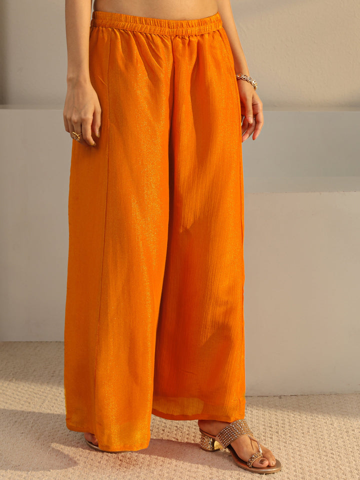 Libas Art Orange Embroidered Chinon A-Line Suit Set With Dupatta
