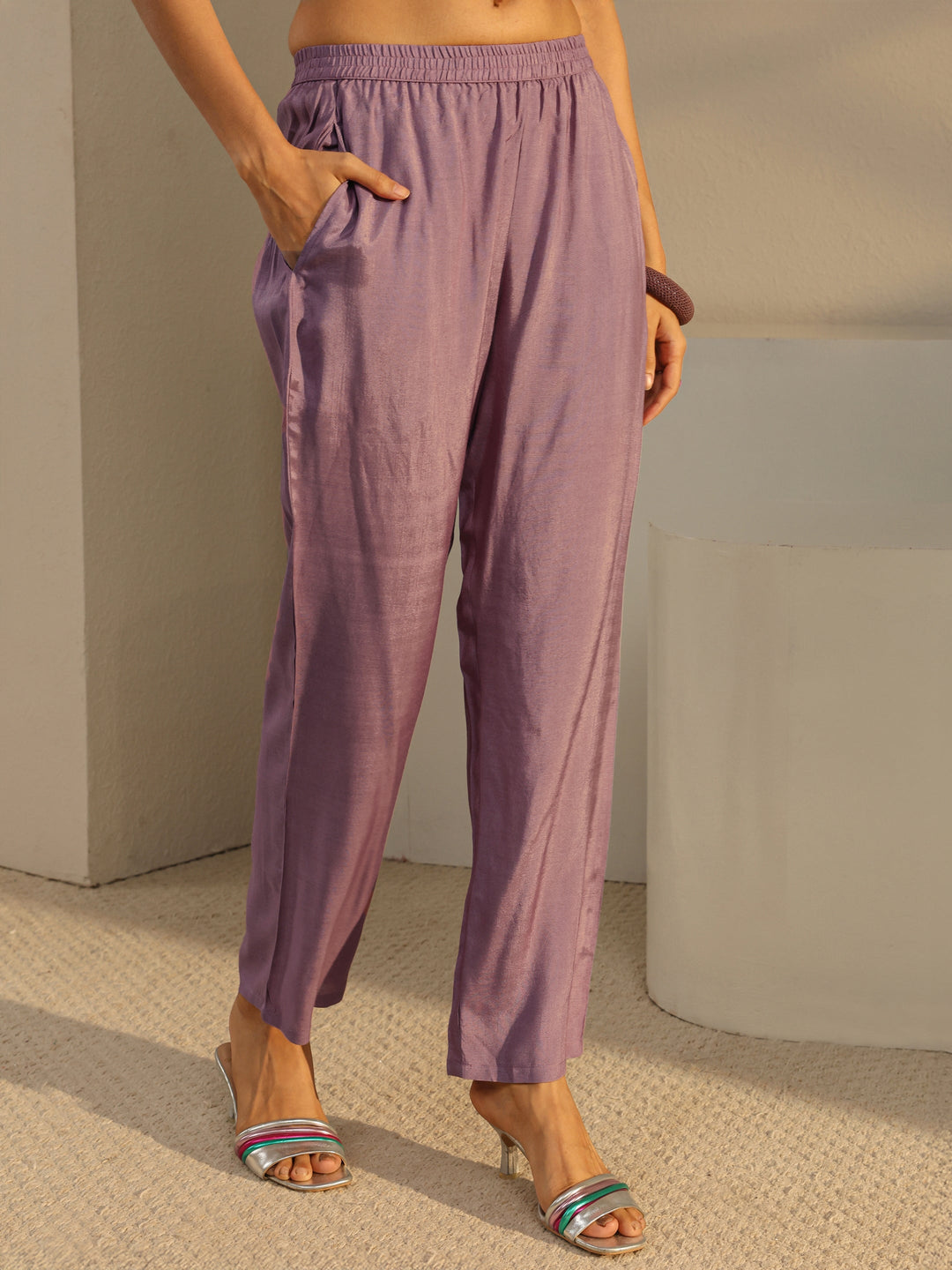 Lavender Floral Embroidered Organza Straight Suit Set