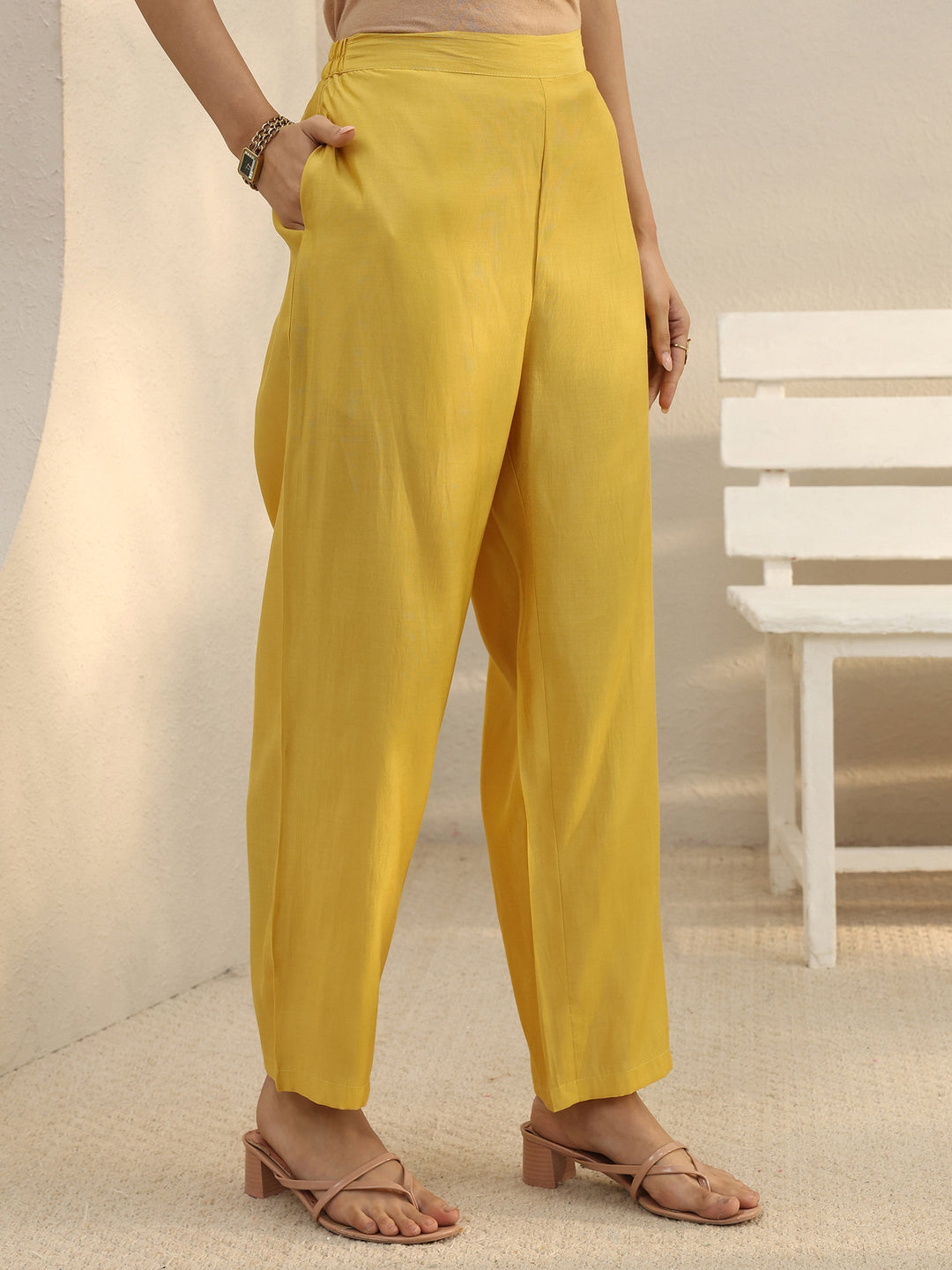 Mustard Floral Embroidered Chanderi Silk Straight Suit Set