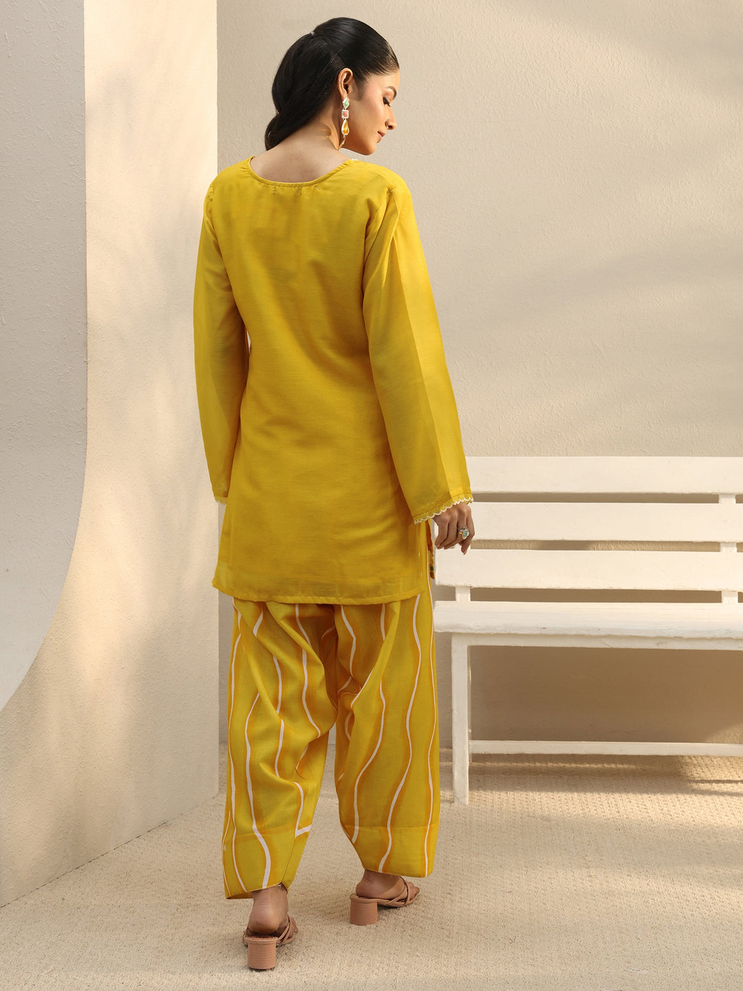 Yellow Floral Printed Chanderi Silk Co-Ord Set