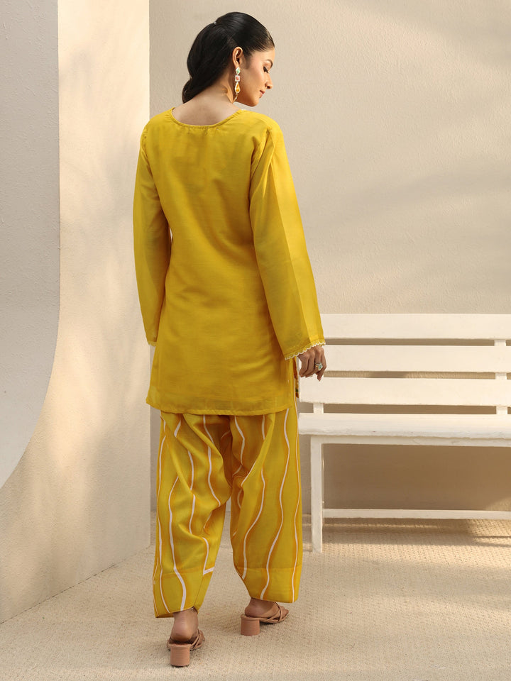 Yellow Floral Printed Chanderi Silk Co-Ord Set