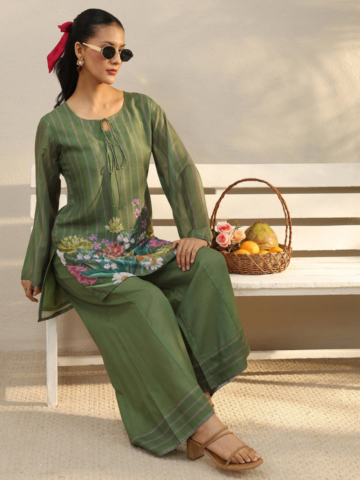 Green Floral Printed Chanderi Silk Co-Ord Set