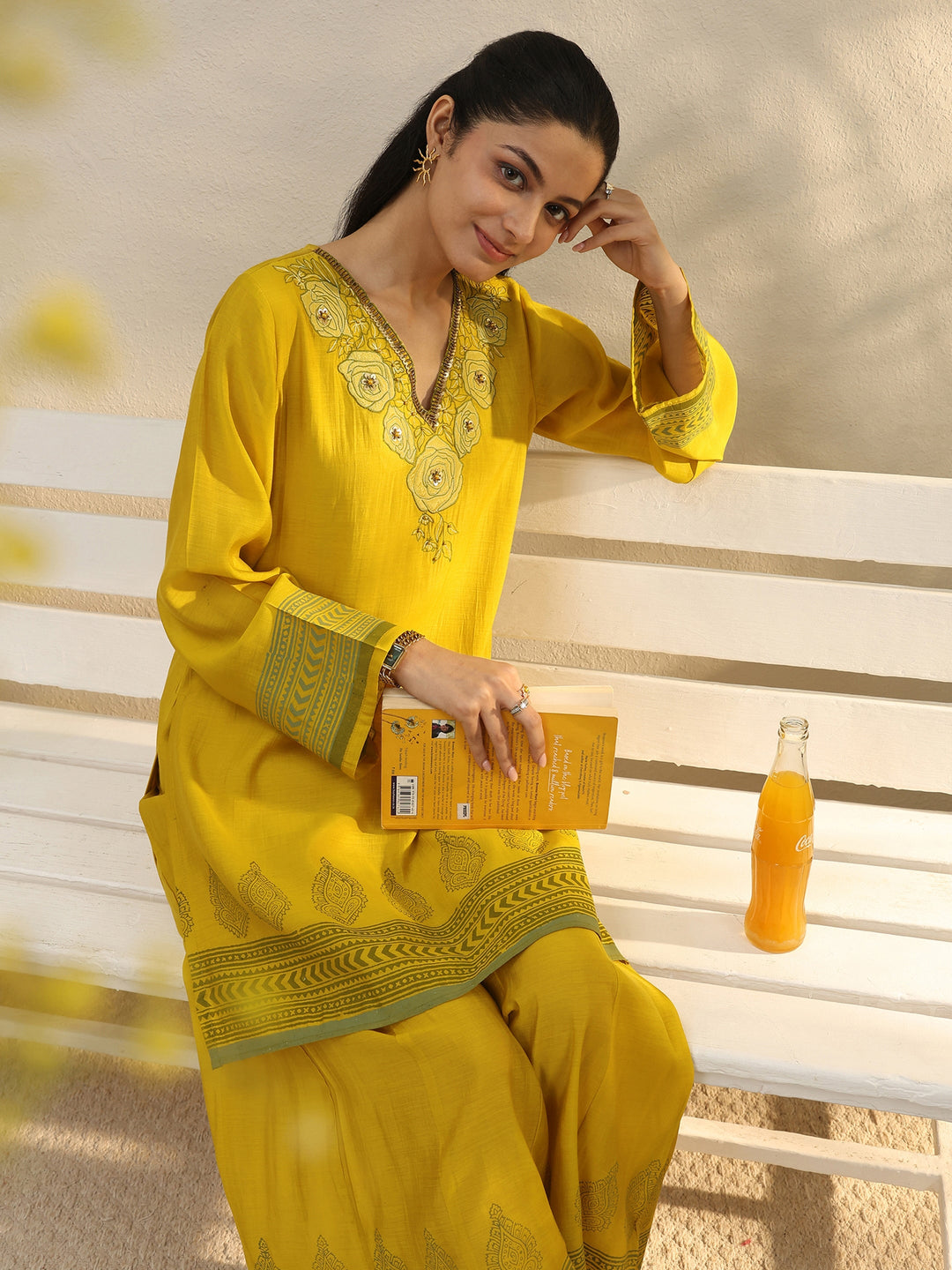 Yellow Floral Embroidered Chanderi Silk Co-Ord Set