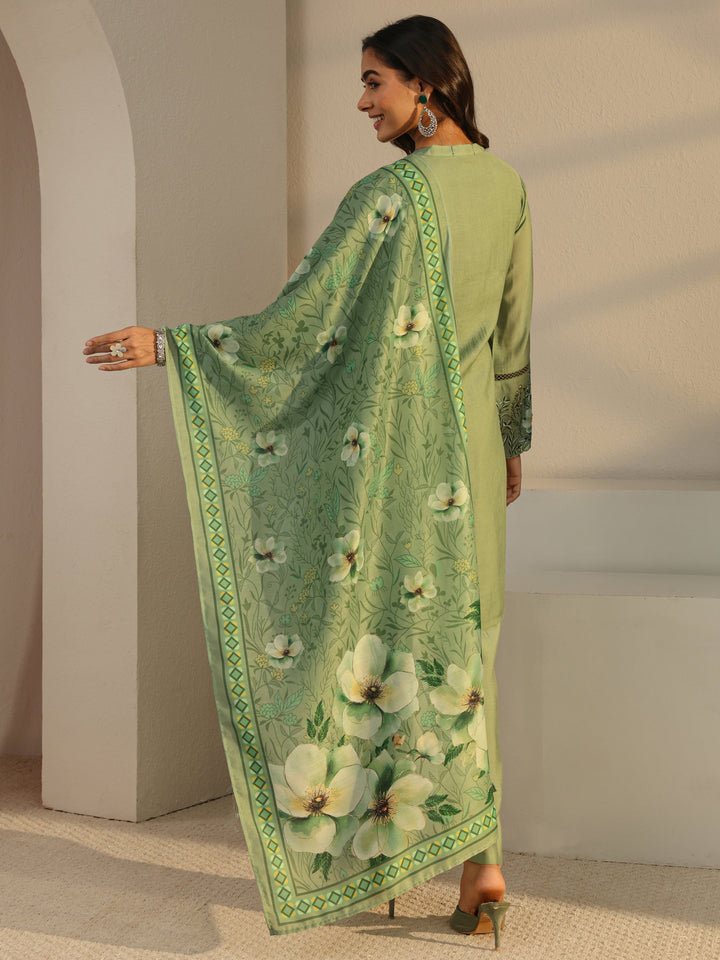 Green Solid Chanderi Silk Straight Suit Set
