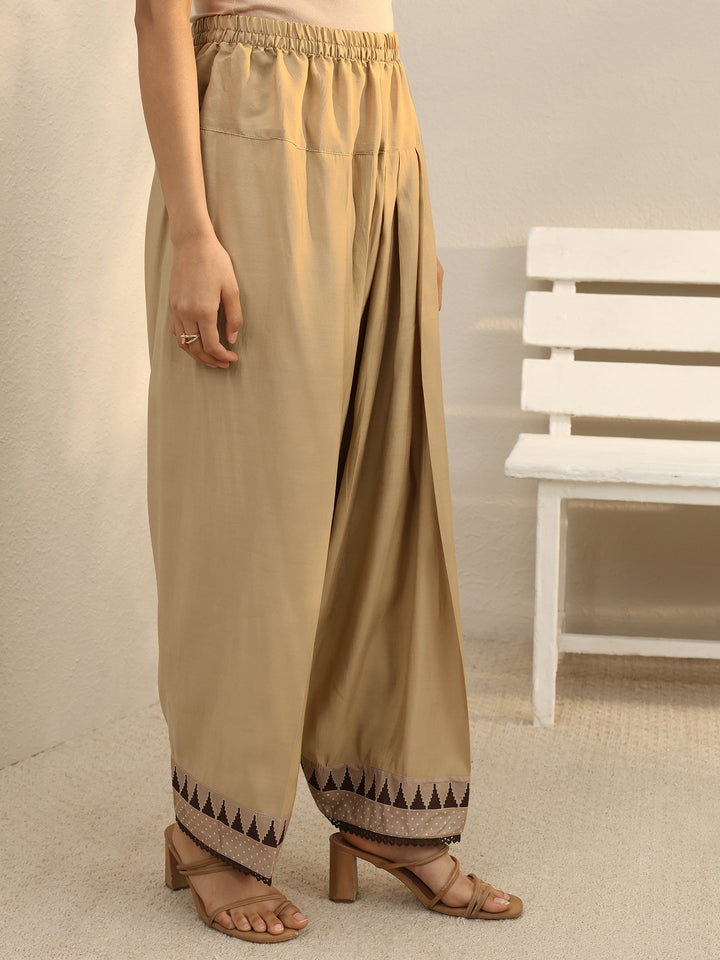 Beige Floral Embroidered Chanderi Silk Straight Suit Set