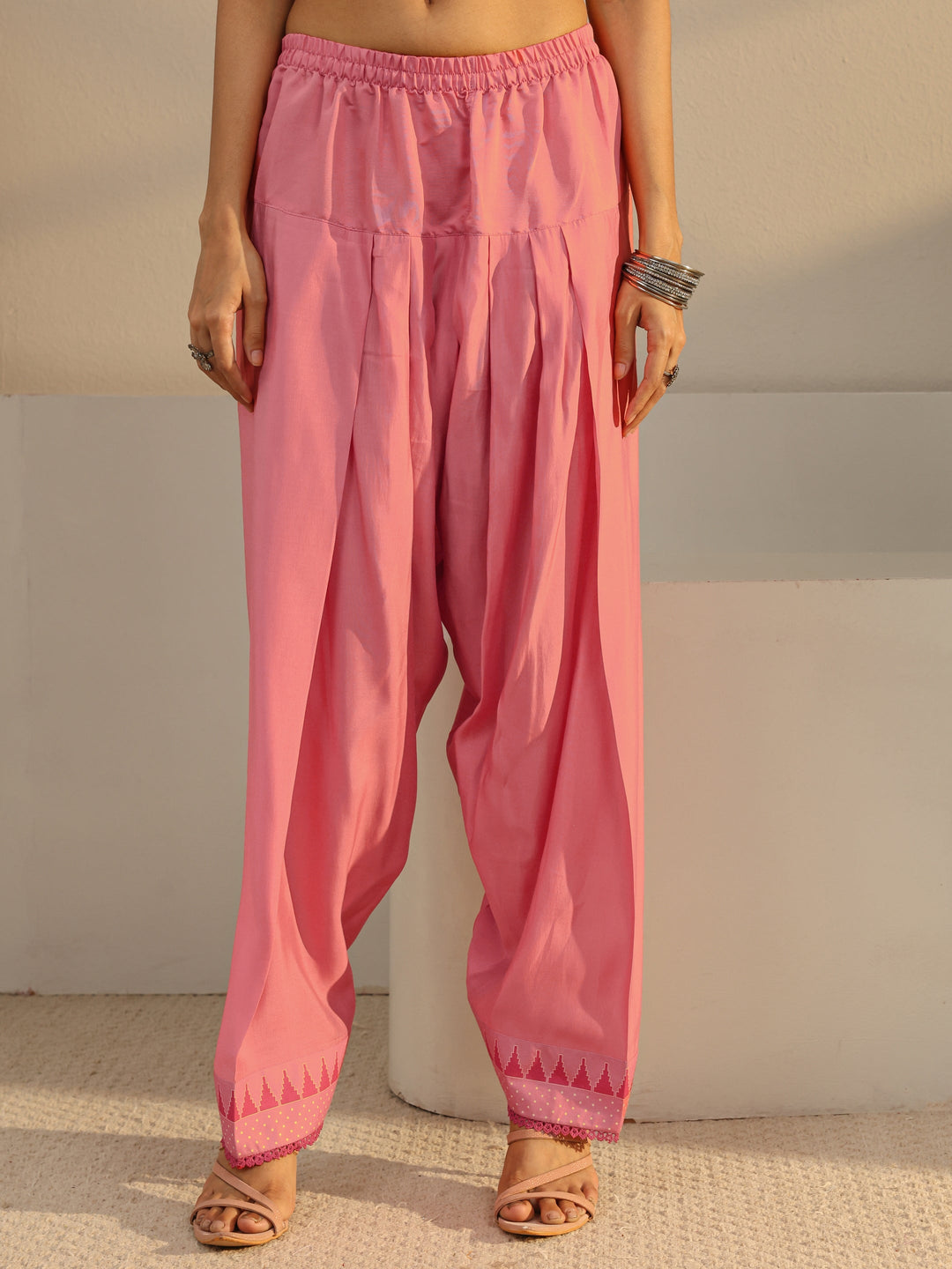 Pink Floral Yoke Design Chanderi Silk Straight Suit Set