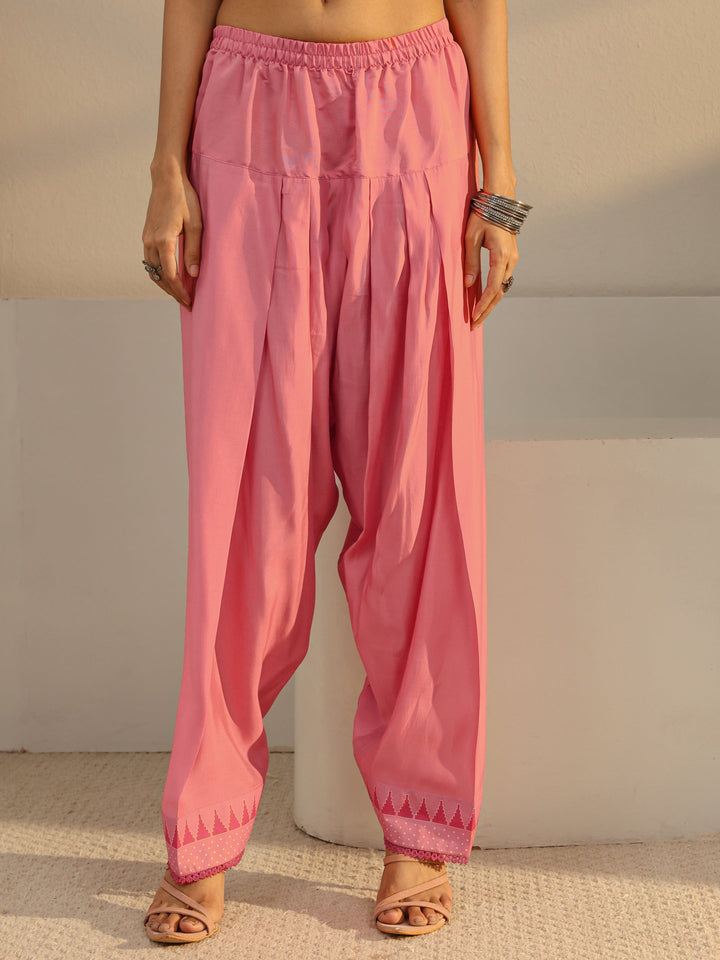 Pink Floral Yoke Design Chanderi Silk Straight Suit Set