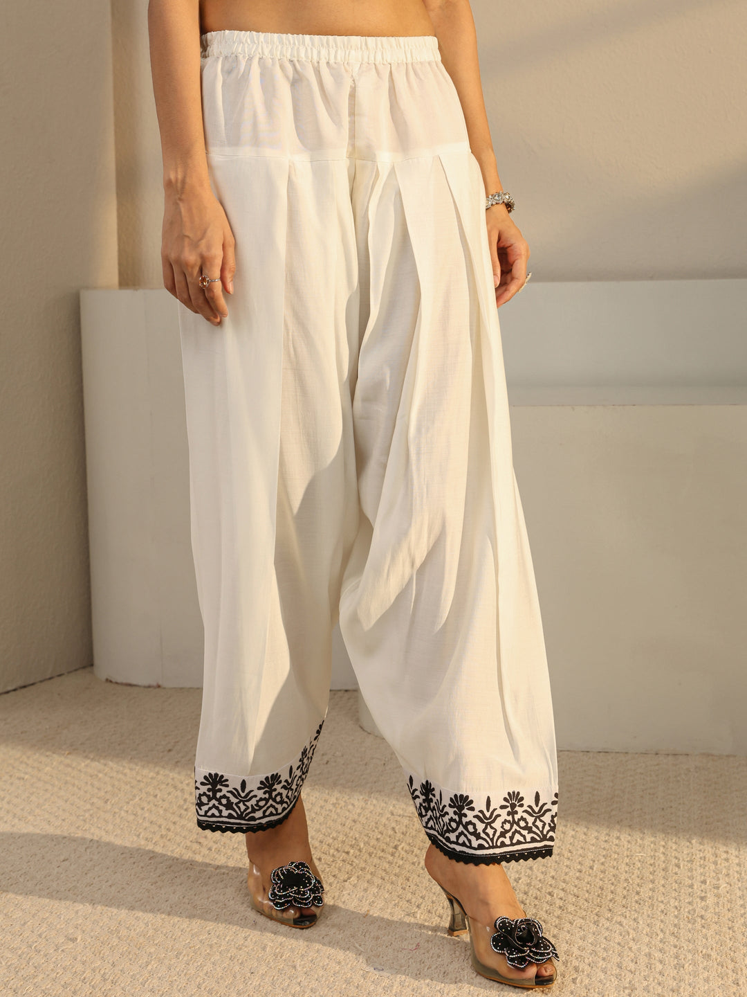 White Floral Embroidered Chanderi Silk Straight Suit Set
