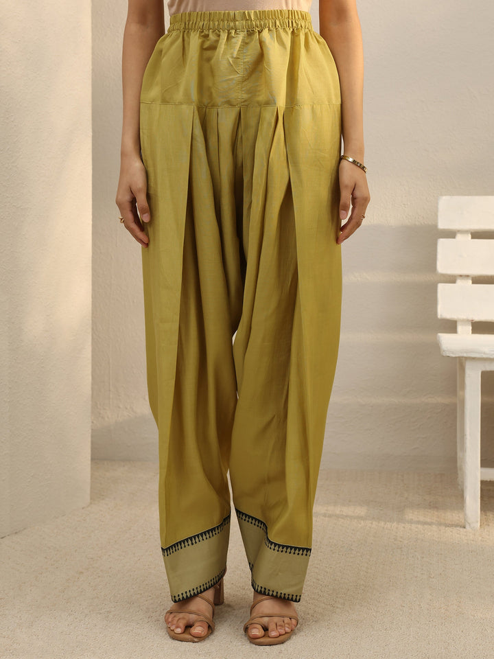 Mustard Floral Embroidered Chanderi Silk Straight Suit Set