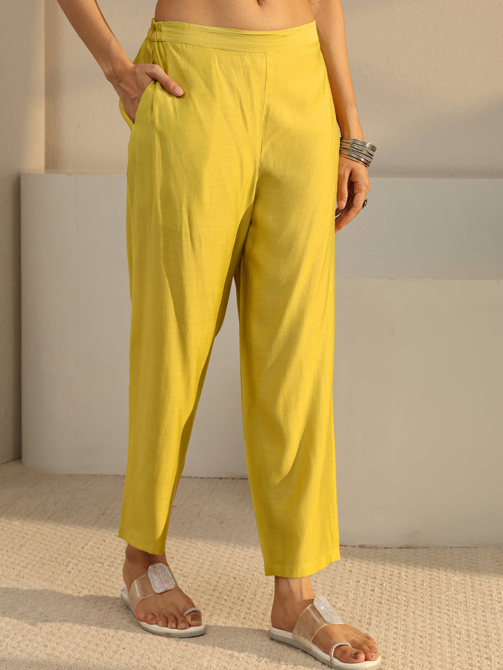 Mustard Floral Embroidered Chanderi Silk Straight Suit Set