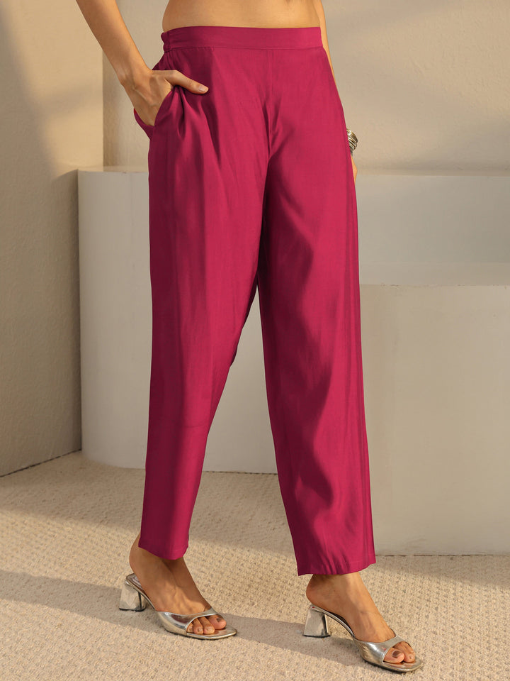 Maroon Floral Embroidered Chanderi Silk Straight Suit Set