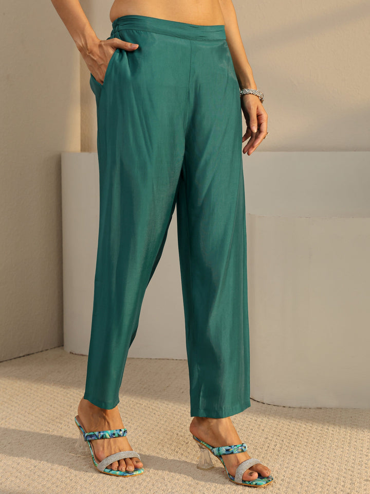 Green Floral Embroidered Chanderi Silk Straight Suit Set