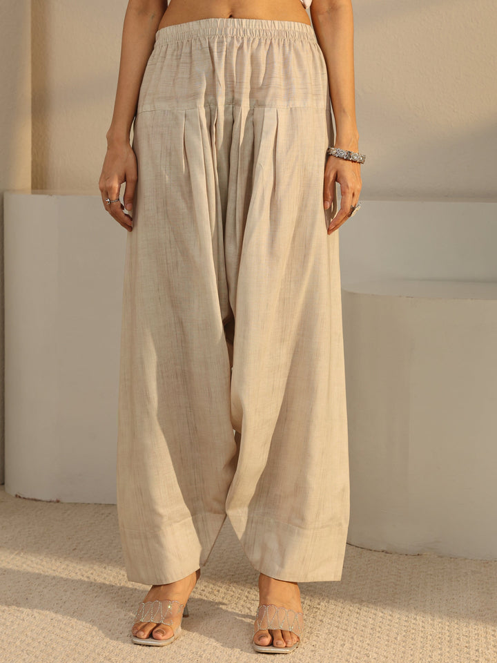 Beige Solid Linen Straight Suit Set