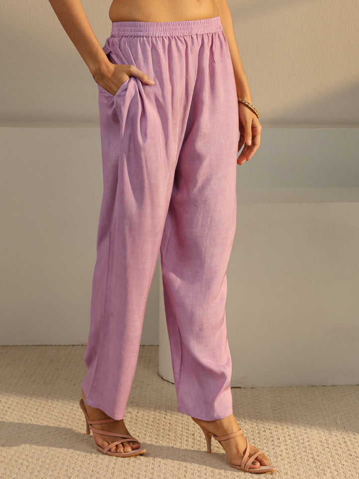 Lavender Floral Embroidered Tissue Straight Suit Set
