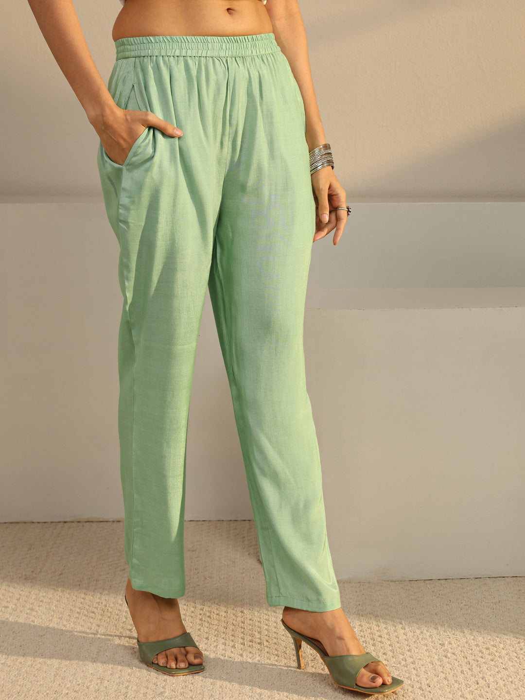Green Floral Embroidered Organza Straight Suit Set