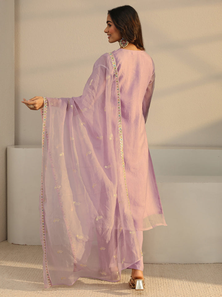 Lavender Floral Embroidered Organza Straight Suit Set