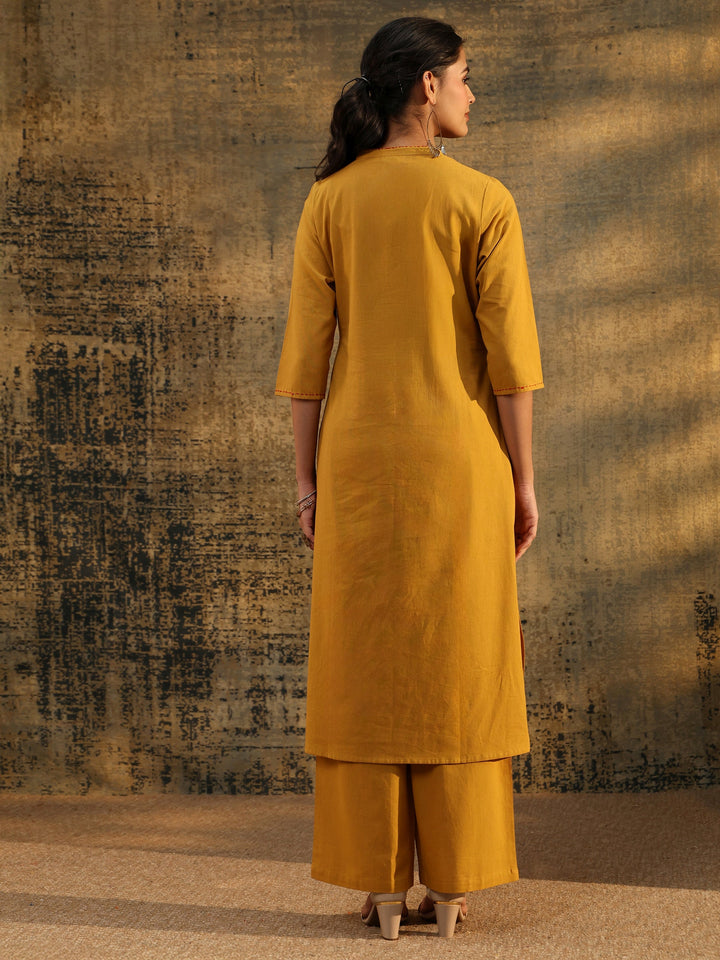 Libas Mustard Floral Embroidered Cotton Co-Ord Set