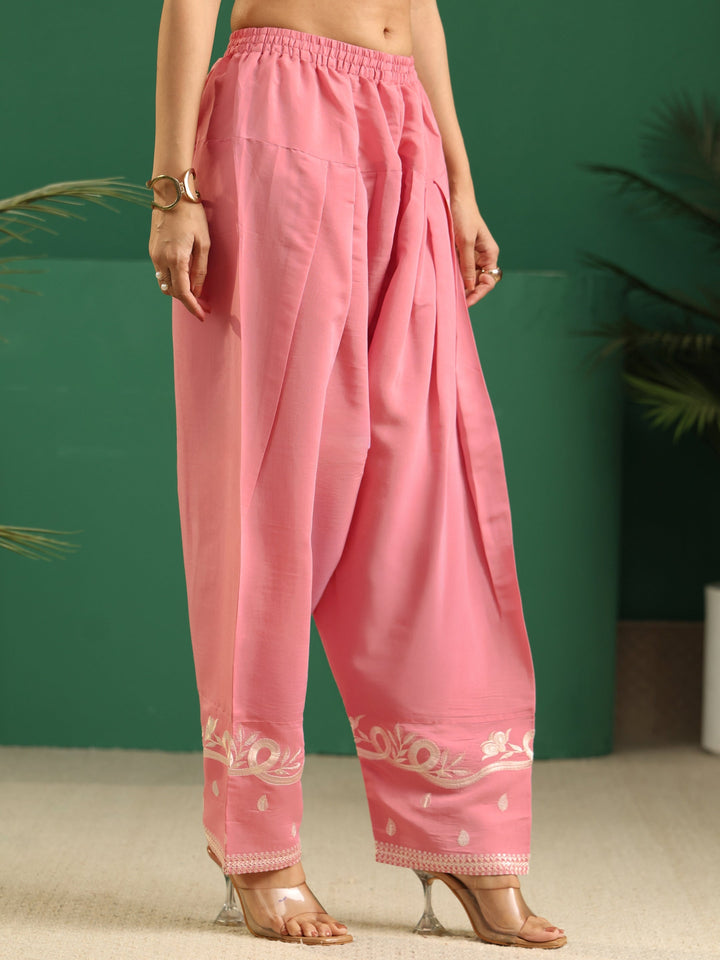 Libas Baby Pink Floral Embroidered Silk Blend Farshi Suit Set
