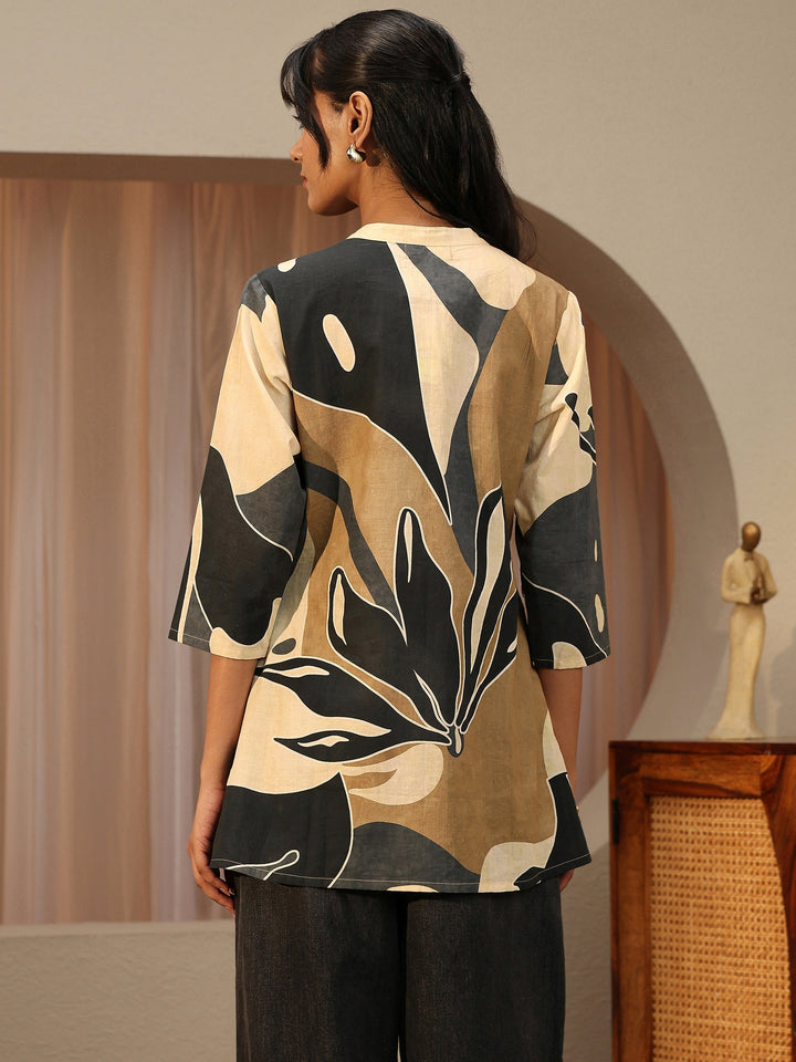 Multi Coloured Printed Silk Blend Straight Short Kurti