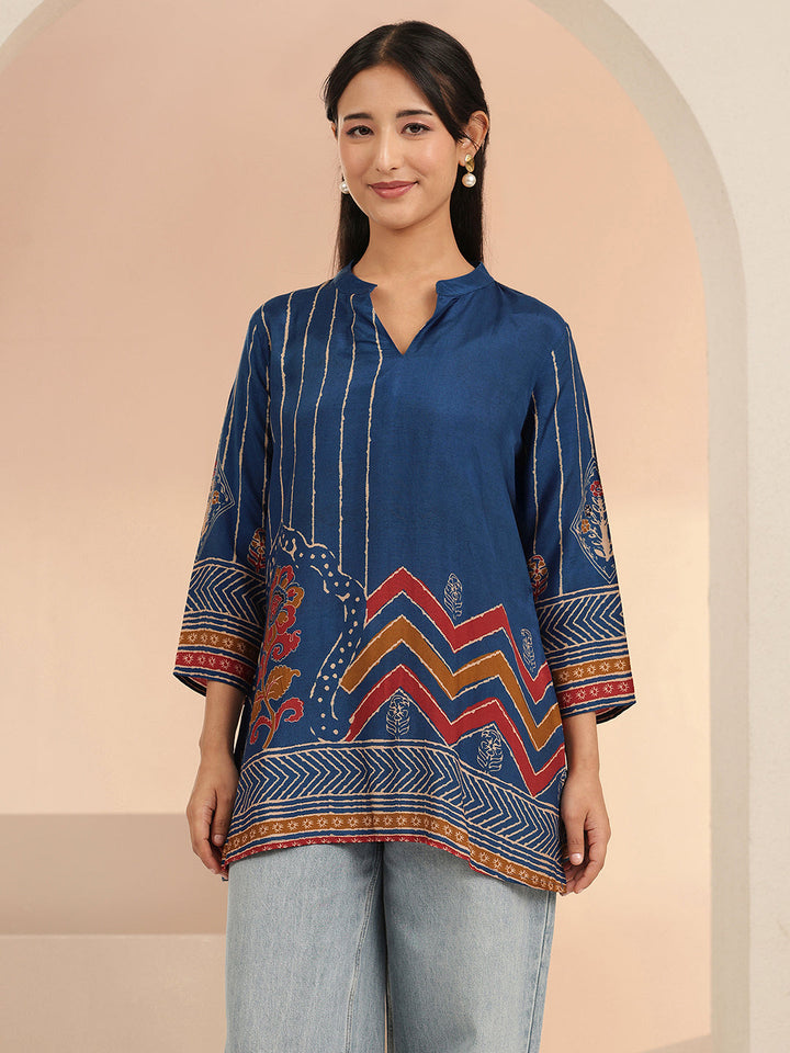 Libas Blue Ethnic Motif Printed Straight Kurti