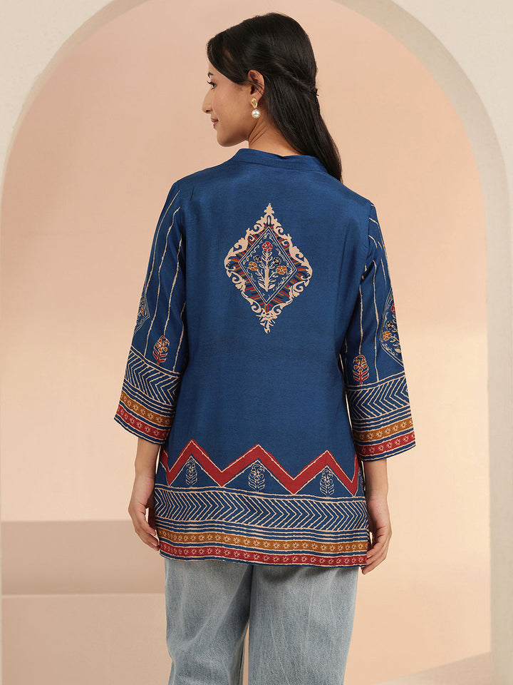 Libas Blue Ethnic Motif Printed Straight Kurti