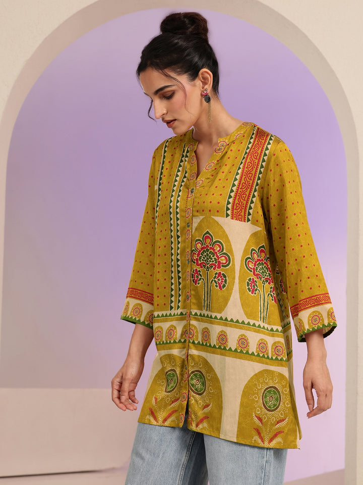 Libas Mustard Printed Straight Muslin  Short kurti