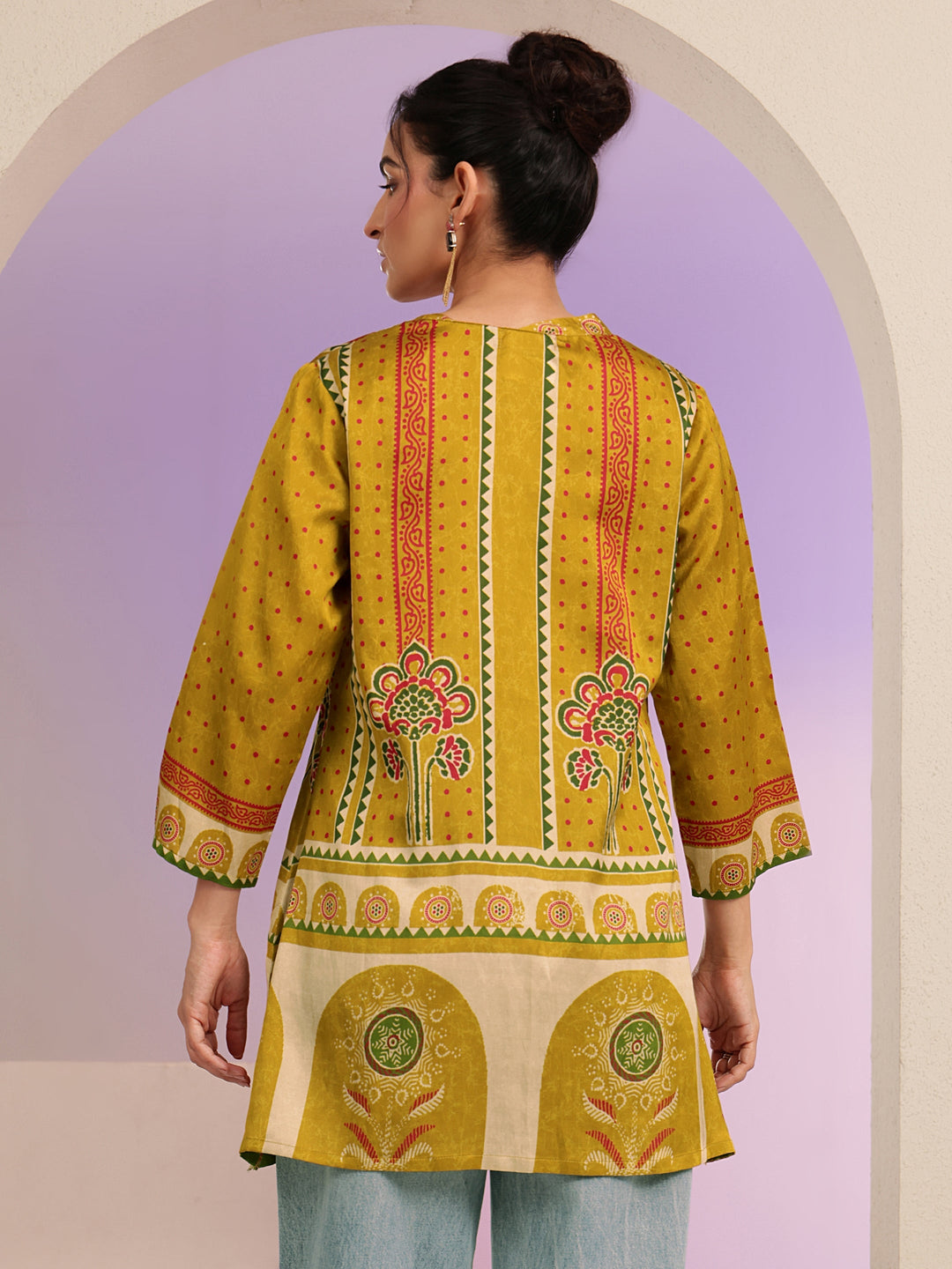 Libas Mustard Printed Straight Muslin  Short kurti