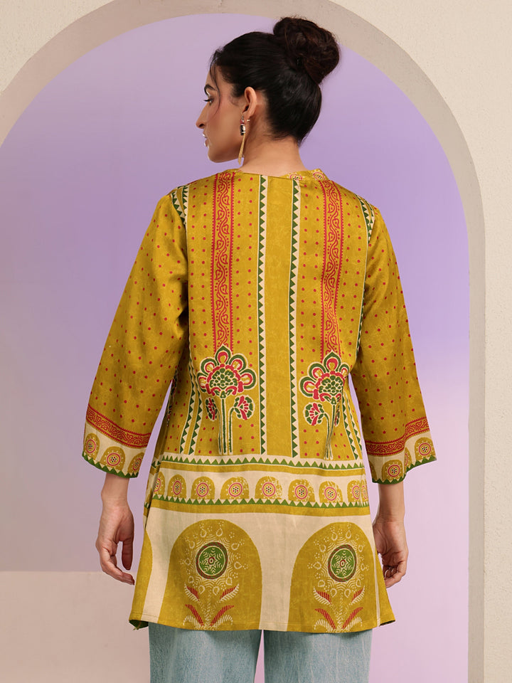 Libas Mustard Printed Straight Muslin  Short kurti
