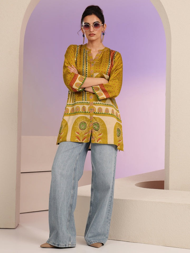 Libas Mustard Printed Straight Muslin  Short kurti