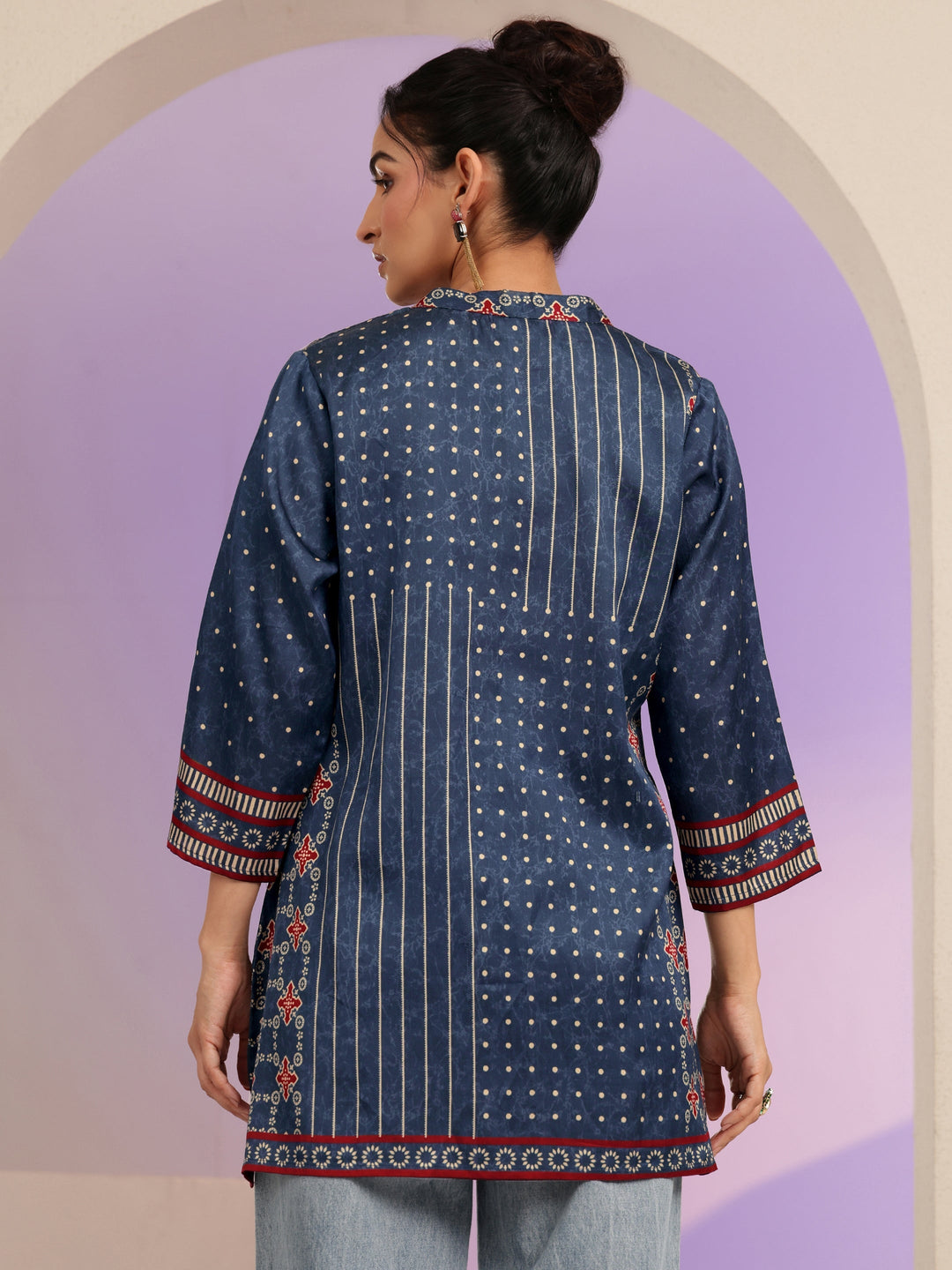Libas Navy Printed Straight Muslin  Short kurti