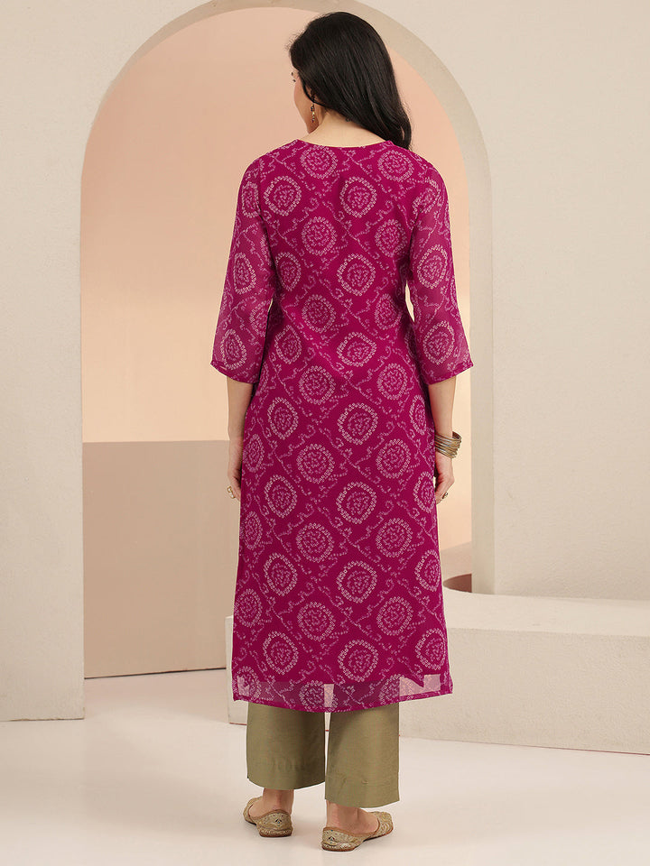 Libas Rani Pink Bandhani Printed Chiffon Straight Kurta