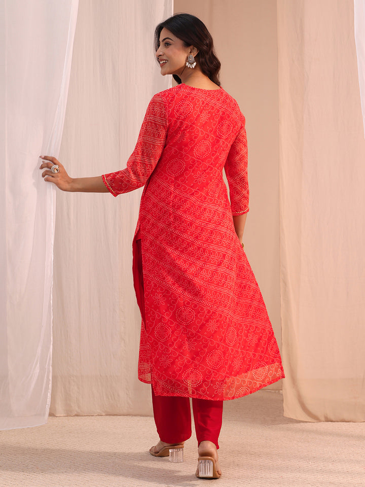 Libas Orange Bandhani Printed Chiffon Straight Kurta