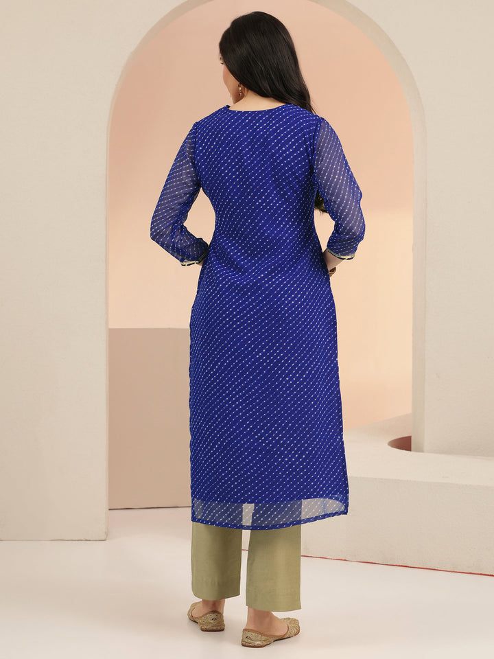 Libas Cobalt Blue Printed Chiffon Straight Kurta